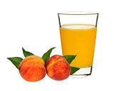 peach juice in a glass with peaches