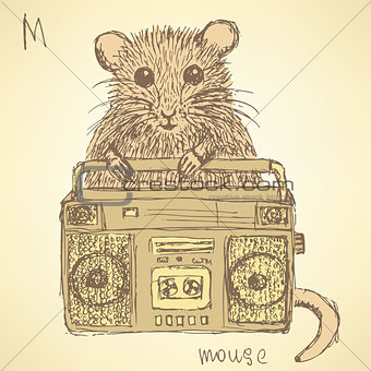 Sketch fancy mouse in vintage style