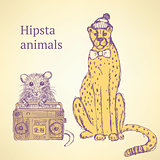 Sketch fancy animals  in vintage style
