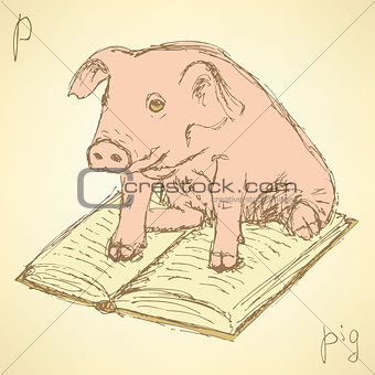 Sketch fancy pig in vintage style