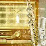 abstract grunge background with retro radio and saxophone
