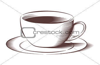 Vector coffee cup in engraved style 