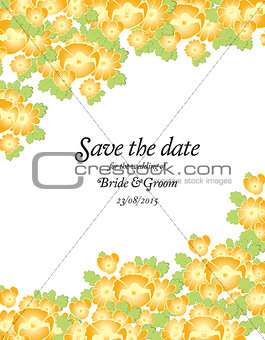Save the date wedding invite card template with golden flowers