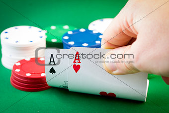 Poker - Two Aces and chips
