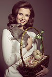 easter woman with lovely rabbit 