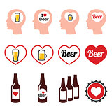 Man loving beer vector icons set