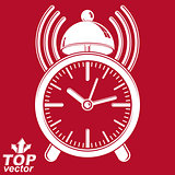 Elegant alarm clock vector 3d illustration with podcast sign, cl