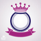 Vector circle with 3d decorative royal crown and festive ribbon,