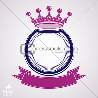 Vector circle with 3d decorative royal crown and festive ribbon,