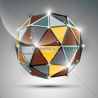 Abstract 3D gold shiny sphere with sparkles, metal festive orb c