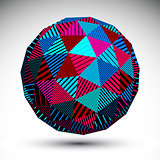 Triangular abstract dimensional striped sphere, colorful vector 