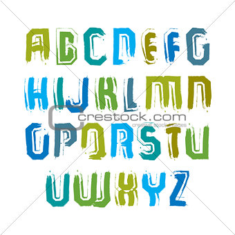 Multicolored handwritten uppercase letters, vector doodle brush 