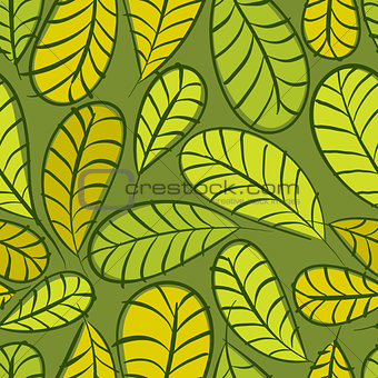 Seamless floral pattern, green leaves seamless background, hand 