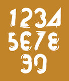 Calligraphic brush numbers, hand-painted white vector numeration