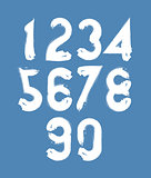 Calligraphic numbers drawn with ink brush, white vector numbers 