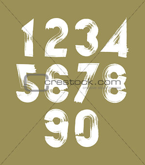 Vector stylish brush digits, handwritten numerals, white numbers