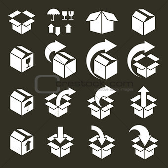 Packaging boxes icons vector set, pack simplistic symbols vector