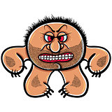 Angry cartoon monster with stubble, vector illustration.