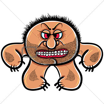 Angry cartoon monster with stubble, vector illustration.