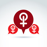 Speech bubble with a red female sign, woman gender symbol. Lesbi