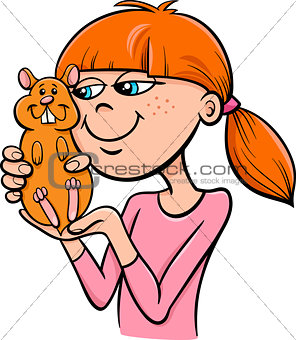 girl with hamster cartoon