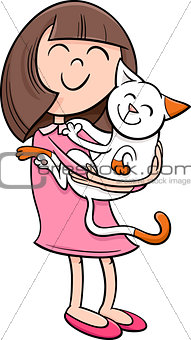 girl with kitten cartoon