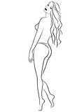 Abstract female in bikini half turn back
