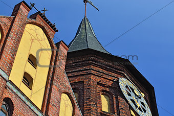 Tower of Konigsberg Cathedral closeup. Kaliningrad, Russia
