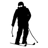 Mountain skier  speeding down slope. Vector sport silhouette.