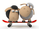3d sheep on a skateboard