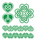 Irish, Scottish Celtic green heart vector pattern