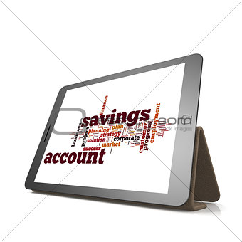 Savings account word cloud on tablet