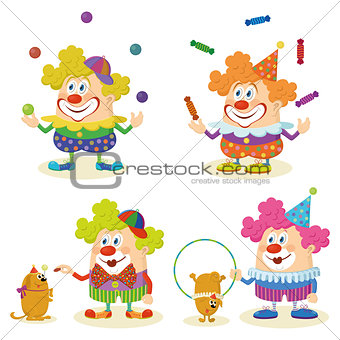 Cartoon circus clowns set