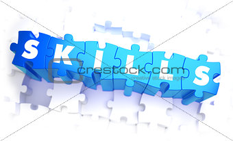Skills - Word in Blue Color on Volume  Puzzle.
