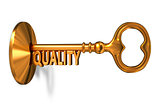 Quality - Golden Key is Inserted into the Keyhole.