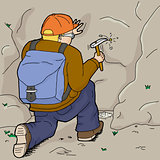 Kneeling Geologist Working Alone