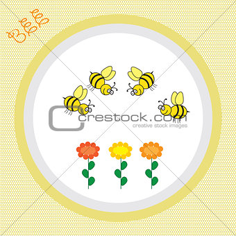 colorful background with flowers and bee