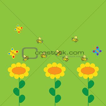 background with flowers and bee