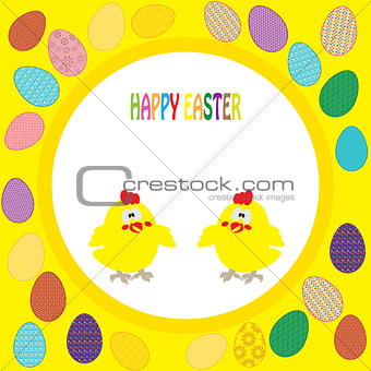 colorful background with chick and font