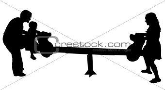 fun on seesaw, happy family silhouette vector