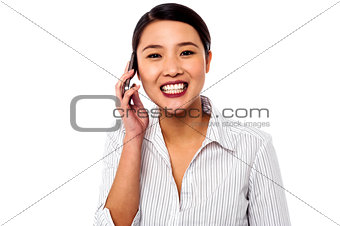 Business woman closing deal over a phone call