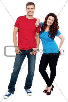 Girlfriend resting hands on her boyfriends shoulder