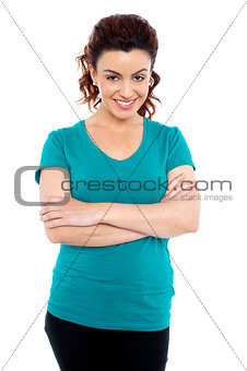 Sweet smiling young woman posing casually
