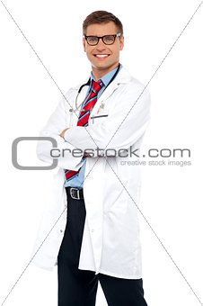 Cheerful young physician wearing eyeglasses
