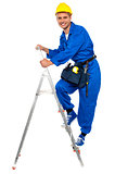 Repairman climbing up a stepladder