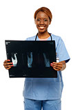 Medical expert holding patients x-ray report