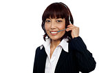 Cheerful asian customer support operator