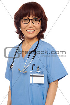 Pleasing female gynecologist posing with stethoscope