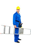 Young repairman ready with stepladder