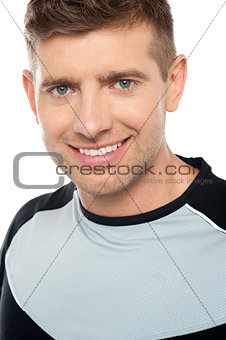 Young caucasian male in sportswear, closeup shot